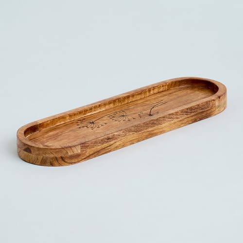 Image of SAAGA Oval Mango Wood Serving Platter | 15 x 4.5 Inch Wooden Serving Tray | Food Safe Multipurpose Snack Tea Dessert Cheese Bread Serving Plate for Kitchen Dining Cafe & Restaurant