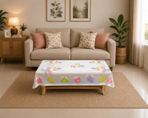 Image of Premium Cotton Table Cloth 40x60 Inch | 4 Seater Rectangular Printed Center & Dining Table Cover | Washable & Reusable Table Cloth for Kitchen, Dining Room & Home Decor | Pack of 1 (White)