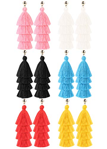 LOYALLOOK White Tassel Earrings For Women Tassel Earrings Long Thread Tassel Earrings Set for Women 6Pairs