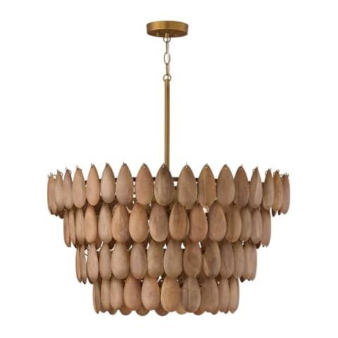 Capital Lighting 354442LW Ravi Artisan Handcrafted Mango Wood Pendant Ceiling Light, 4-Light 240 Total Watts, 17" H x 29" W, Light Wood and Patinaed Brass Cover