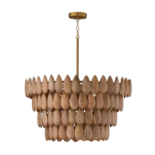 Capital Lighting 354442LW Ravi Artisan Handcrafted Mango Wood Pendant Ceiling Light, 4-Light 240 Total Watts, 17" H x 29" W, Light Wood and Patinaed Brass