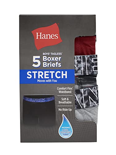 Hanes Boys' Cotton Stretch Boxer Brief 5 Pack (As1, Alpha, Xx_L) Assorted #TOP1