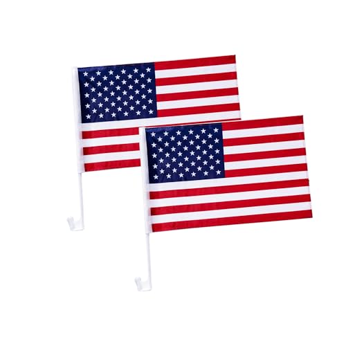 Julysgift Pack of 2 US American Car Flag with Window Clip 17 x 12
