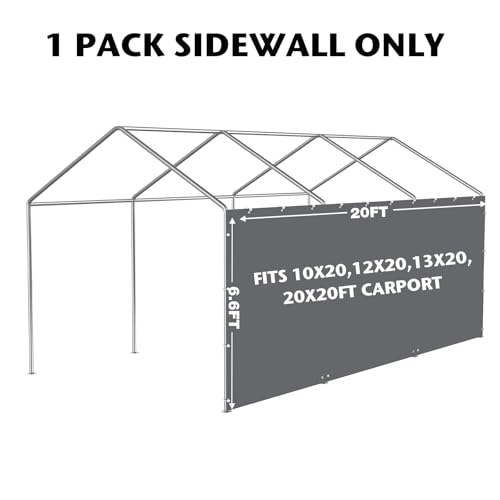 Carport Canopy Replacement Sidewall Cover 20x6.6FT Fits 10x20, 12x20, 13x20, 20x20 FT Carport, Waterproof & UV Protected, 180G PE Panel with Ball Bungees (Grey, Frame Not Include) by Yustuf - Image 2