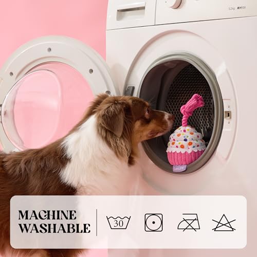 LE SURE Dog Birthday Cake Toy - Cute Squeaky Dog Toy for Gentle Chewers with Interactive Tug Rope, Plush Interactive Toy for Adult Dogs Birthday Party, Standard, Pink - image 7