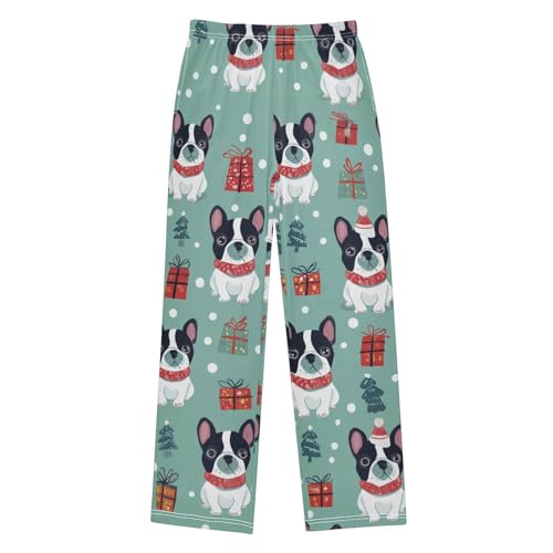 ZZXXB French Bulldog Winter Snow Boys Long Pants Soft Trousers Elastic Waist Kids Lounge Bottoms with Pockets S-XL