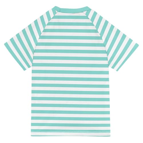 CaTaKu Light Green Stripes Boys Rash Guard Swim Shirts Toddler Quick Dry UPF 50+ Rashguard Short Sleeve 3-12T2