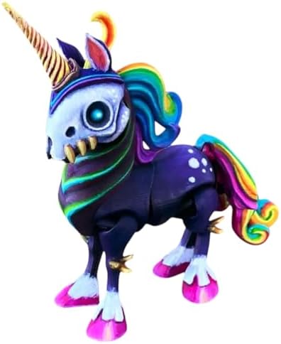 Articulated Spooky Unicorn Figurine - Colorful Gothic Desk Decor for Dark Fantasy Lovers and Collectors - 3D Printed in Canada image 4