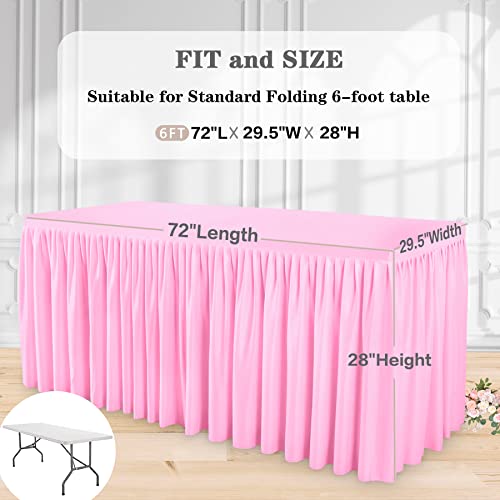 Suppromo 6Ft Pink Table Skirt With Table Cover For Party 3 Sides Pink Ruffle Tablecloth For Baby Shower Girls Birthday Banquet Cake Dessert Decorations #TOP3