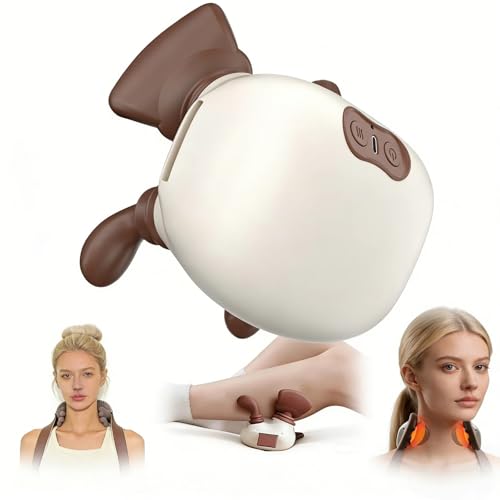JIANHENG Shoulder and Neck Massager with Heat, 4D Bionic Heated Neck Massager for Pain Relief Deep Tissue, Electric Kneading Shiatsu Back Massager for Home Office Travel Relax Muscle Tension (White)