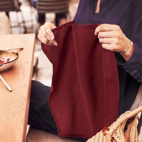 Image of Kitchen Napkin 100% Cotton Maroon - Pack of 12 (15 inchx15 inch Inches) Dinner Napkins with Hemmed Edges,Cloth Napkins for Wedding,Parties,Hotels