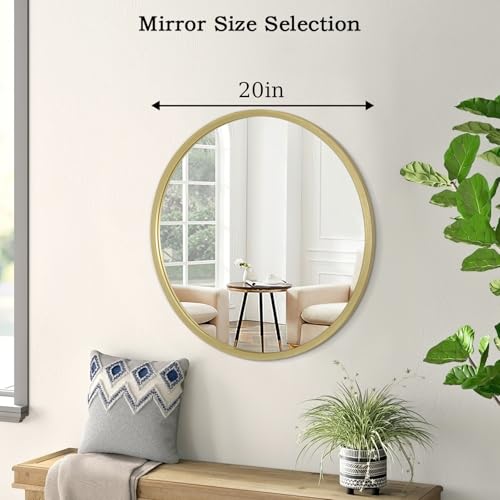 Image of Gold Bathroom Mirrors for Wall Round Horn Circle Brushed Small Mirror Wall Mounted Mirrors Anti Rust Aluminum Ative Mirror for Entryway Hallway Entrance Housewarming
