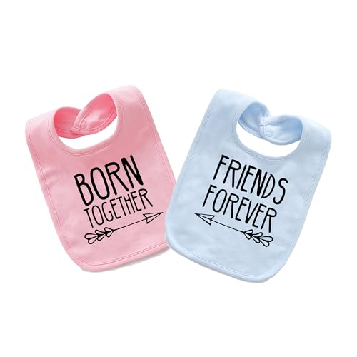 YSCULBUTOL Baby Twins Bibs Born Together Friends Forever Newborn Baby Cute Unisex Bibs Infant Twin Outfits
