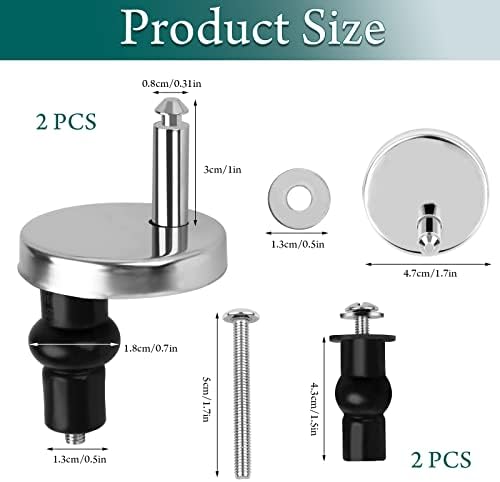Toilet Seat Fittings, 2 Pack Toilet Seat Hinges with 2 Extra Screws, Stainless Steel Toilet Seat Screws with Expanding Rubber Screws, Stainless Steel Blinding Hole Fixing with 45mm Base