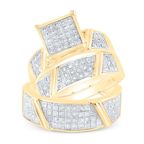 Jewels By Lux 10K Yellow Gold His Hers Round Dia. Cluster Matching Wedding Set 1/3 Ct, Womens Size 5-9, Mens Size 8-12