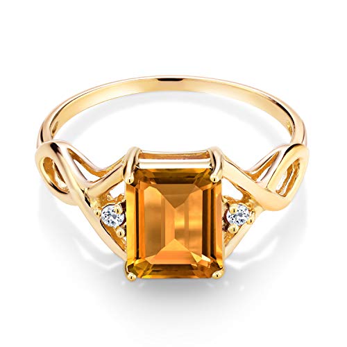 Gem Stone King 18K Yellow Gold Plated Silver Yellow Citrine and White Topaz Ring For Women (2.41 Cttw, Gemstone Birthstone, Emerald Cut 9X7MM, Available in size 5, 6, 7, 8, 9)3