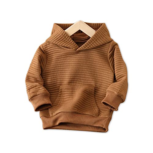 Patpat Girls Hoodies Boy's Hooded Sweatshirt With Pocket Solid Color Pullover Hoodies For Kids 7-8 Years Brown #TOP17