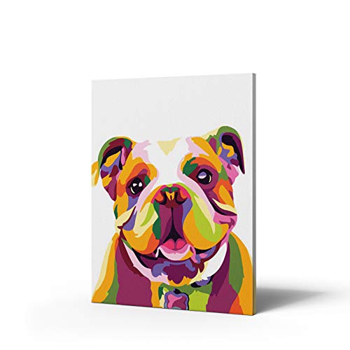 Framed Paint by Number DIY Acrylic Oil Painting,Paint by Numbers Kits for Adults and Kids-Cute Dog 16”x12”inch Canvas with Frame