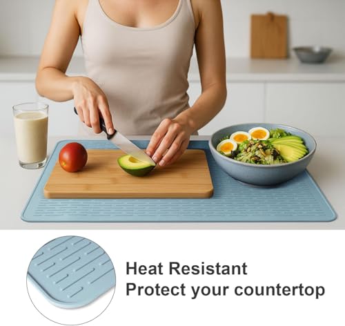 Image of Stove Top Cover for Electric Stove - Food Grade Ceramic Stove top Cover, Silicone XXL Dish Drying Mat, Glass Cooktop Covers, Flat RV Range top Mats (Blue,28x20)
