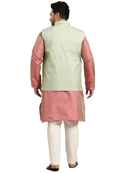Image of SOJANYA Men's Silk Blend Printed Kurta & Pant With Nehru Jacket
