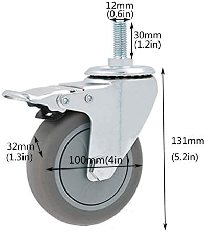 ブレーキ付きヘビーデューティー回転キャスター、カートや家具用M12ボルトマウント、最大600kgまでサポート、スムーズで静かな動きを