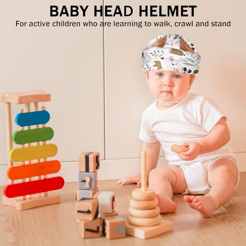 Image of Baby Head Protector Baby Helmet for Crawling Walking, No Bumps Safety Head Adjustable Protective Cap for Walking, Playing (Cat)