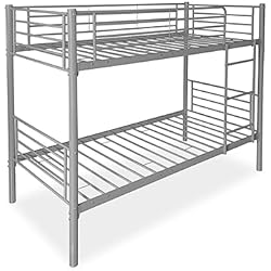 Homey Litera Reforzada Completa con Barandilla y Escalera Metálica, Modelo Anna, Estructura Tubular, Práctica y Funcional, Acero aleado, Gris, 90x190