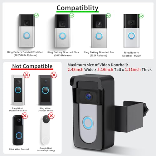 Anti-Theft Doorbell Camera Mount Compatible with Ring Battery Doorbell 2nd Gen , 1/2/3 Plus/3/4/Battery Doorbell Plus/Pr - Additional View