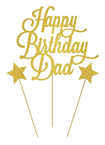 Image of Happy Birthday DAD Cake Topper for Father's Birthday, Best Dad Ever Cake Party Decorations Gold Glitter, Best dad Ever Cake Topper, Father Birthday Cake Toppers