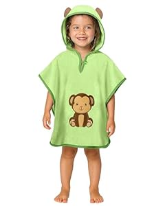 LAYNENBURG Premium badponcho kinderen met kap - 100% katoen - OEKO TEX - baby jongens meisjes handdoek poncho badstof - 1-3 jaar/Aap
