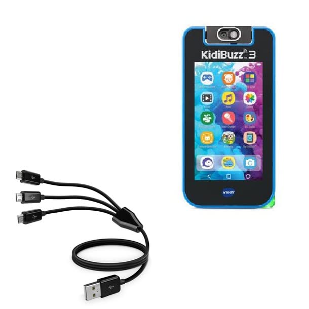 BoxWave Cable Compatible with VTech KidiBuzz 3 - MultiCharge MicroUSB Cable, Multiple Charging Cable Micro USB Cable - Black