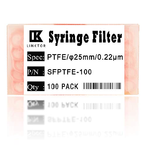 LINKTOR Filtros de pulverización Filtración orangnica de nylon 25 mm diámetro 0,22 µm tamaño de poro no estéril, paquete de 100