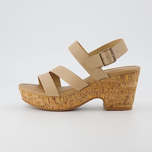 CUSHIONAIRE Women's Russ cork wedge sandal +Memory Foam, Wide Widths Available2