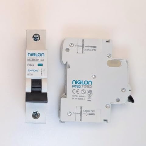 Niglon MCB6B163 63 Amp Type B Single Pole 6kA 230V Circuit Breaker MCB Cover