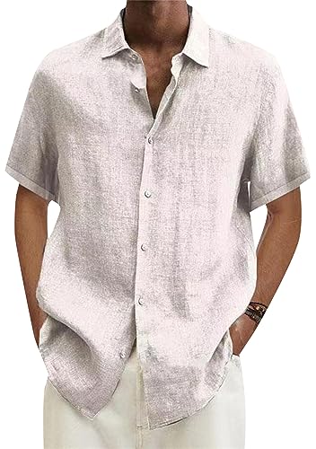 Chemise lin loose homme manches courtes pour éviter la chaleur avec style en couleur unie