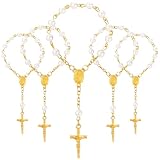 LEMESO 20 Piezas Recuerdos para Bautismo Comunión Rosario con Cruz Decorativo, Regalos Bautizo para Invitados, Detalles de Boda y Baby Shower, Dorado