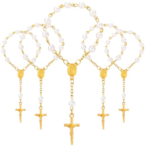 LEMESO 20 peças lembranças para batismo comunhão rosário com cruz decorativa, presentes batismo para convidados, detalhes de casamento e baby shower, dourado