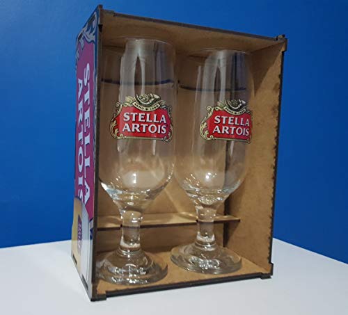 Kit Bar Cerveja 3 Peças – 2 Taças + Estojo de Madeira