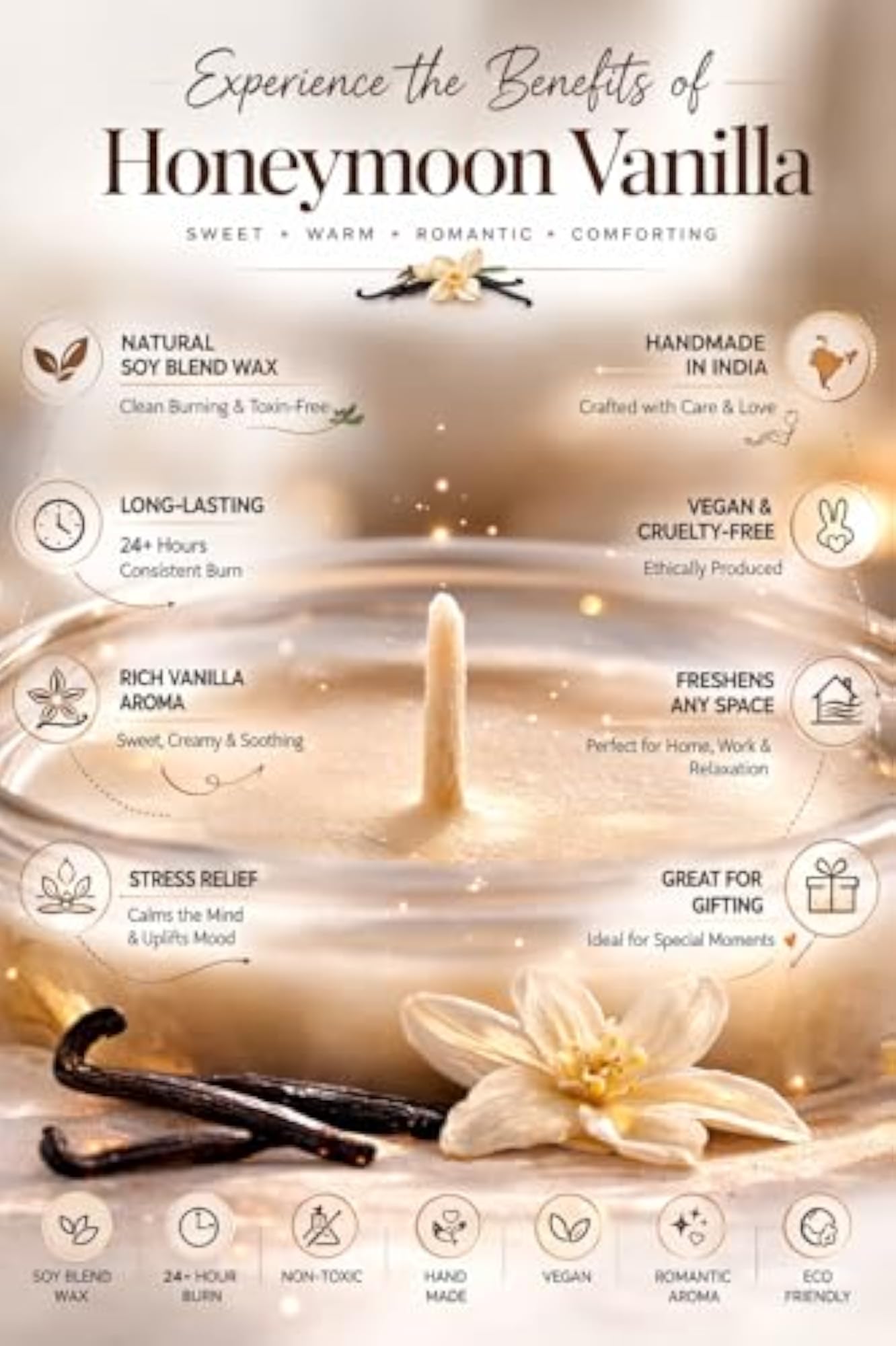 Honeymoon Vanilla Soy Wax Candle, Romantic Gift
