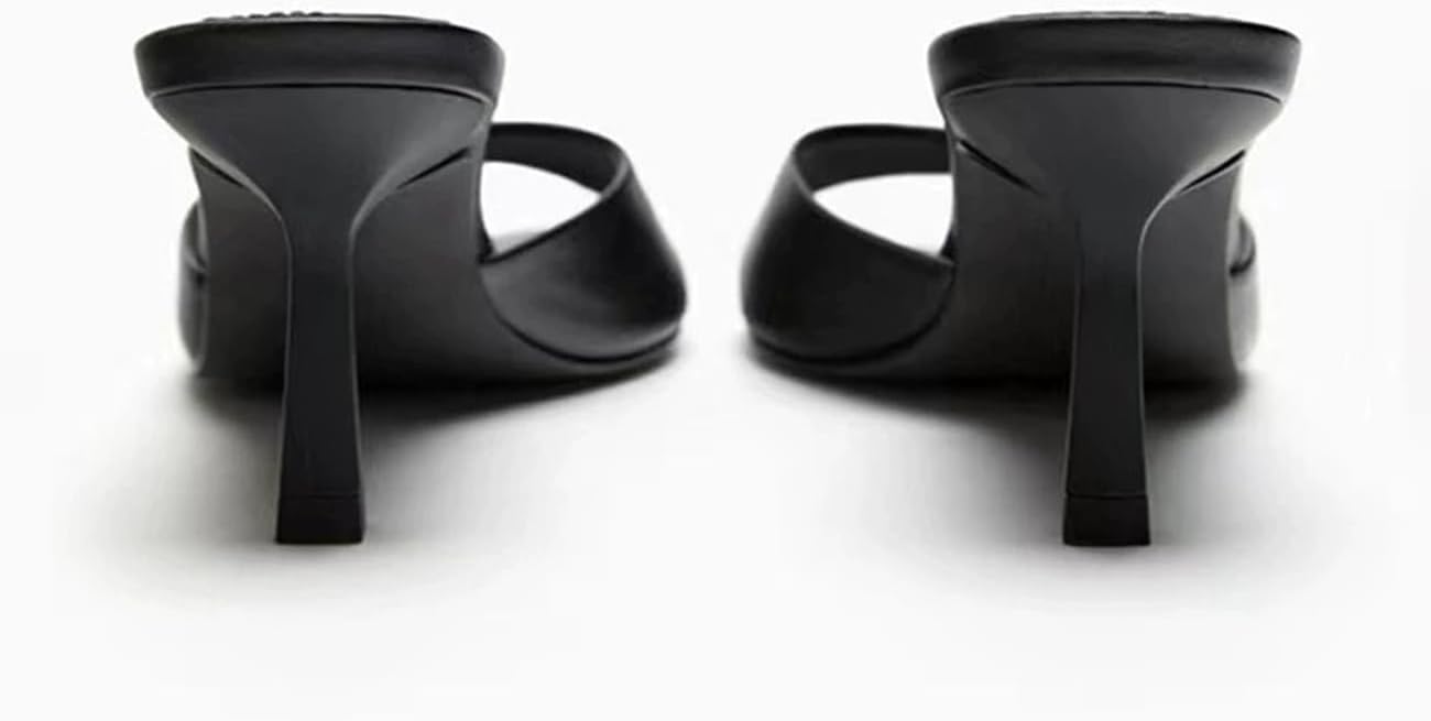 MRKEWUNEY Heeled Mules for Women Metallic Slip On Mules Backless Kitten Heel Pointed Open Toe Wedding Party Dress Sandals Slide Sandals Evening Party Shoes Black Szie 39 - Image 4