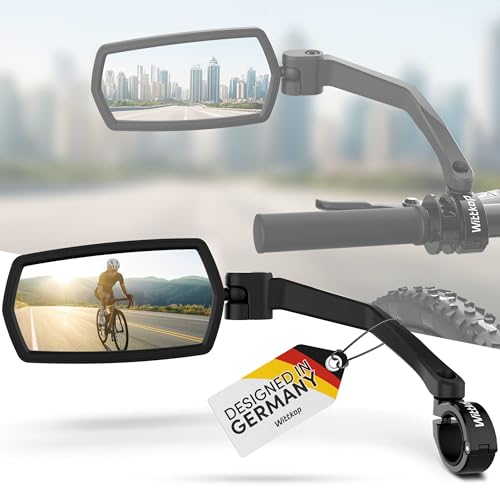 WITTKOP Fahrradspiegel | Großes HD Sichtfeld | 360° Dreh- & Einklappbar | Montage Ober- & Unterhalb | Bruchfest & Langlebig | Konvexer Rückspiegel für Fahrrad, E-Bike | Links, Lenker, ebike