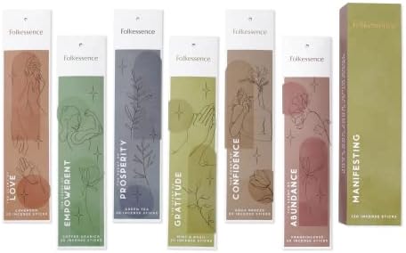 Folkulture Incense Sticks - Set of 6 Insenses (120 Sticks) for Manifesting - Frankincense, Coffee Arabica, Aqua Breeze, Mint and Basil, Lavender, Green Tea - Gifts for Farmhouse
