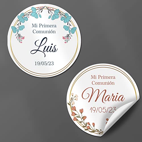 Miniatura 2 de Pegatinas Personalizadas Comunion, Bautizos, Bodas En Vinilo Redondas Detalles Para Invitados De Primera Comunion Niños Y Niñas 16 Modelos Modelo 12