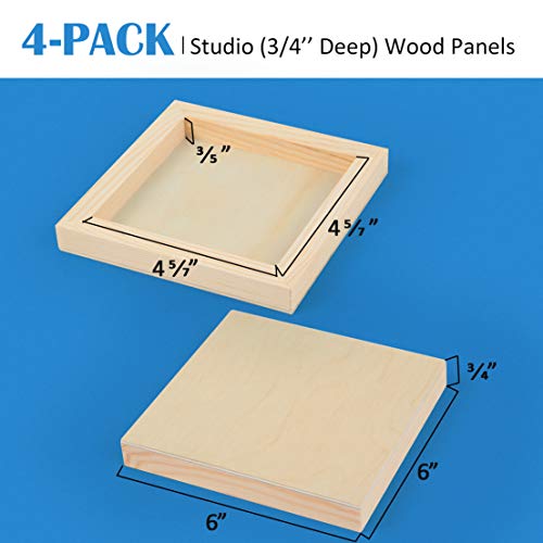 Falling in Art Unfinished Birch Wood Canvas Panels Kit, 4 Pack of 6x6’’ Studio 3/4’’ Deep Cradle Boards for Pouring Art, Crafts, Painting and More - Thumbnail 2