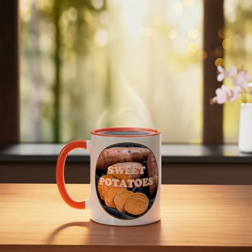 Taza de cerámica Sweet Potatoes 11 oz naranja y blanco miniatura 3