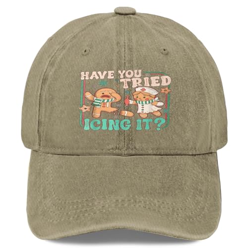 Have You Tried Icing It Funny Gingerbread Christmas Hats for Men Fashion Washed