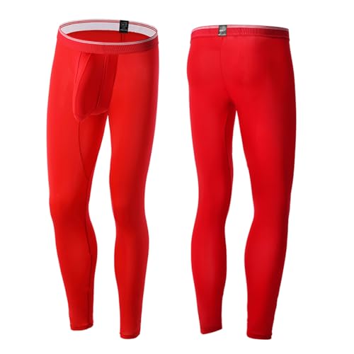Mens Ice Silk Underwear Stretchy Pouch Long John Leggings Base Layer Pants Sheer Bottoms