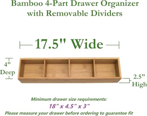 Image of Lipper International Bamboo Drawer Organizer with 3 Removable Dividers, Brown