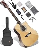 AKLOT 12-String Acoustic Electric Guitar: Rosewood Back and Sides with Spruce Top, 41-inch Cutaway Body, Built-in Pickup; Deluxe Set Includes Guitar Bag, Tuner, Cable, Capo, Strings & Picks (SN-NA)
