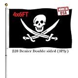 Hypoth Double Sided Jolly Roger Flag 4x6 FT Outdoor- UV Fade Resistant 3Ply Pirate Flags Canvas Head